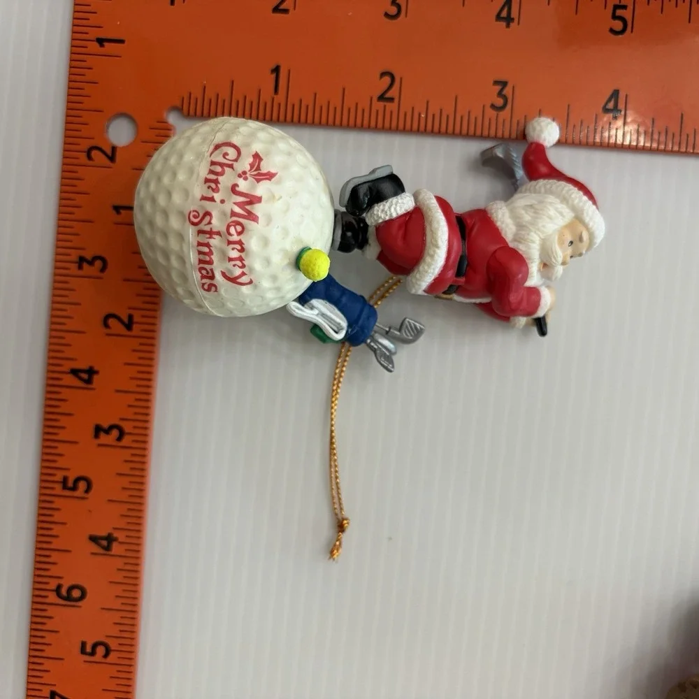 Lot Of 5 Vintage Christmas Ornaments Golf Theme Ball Bag Tee Golfer Santa
